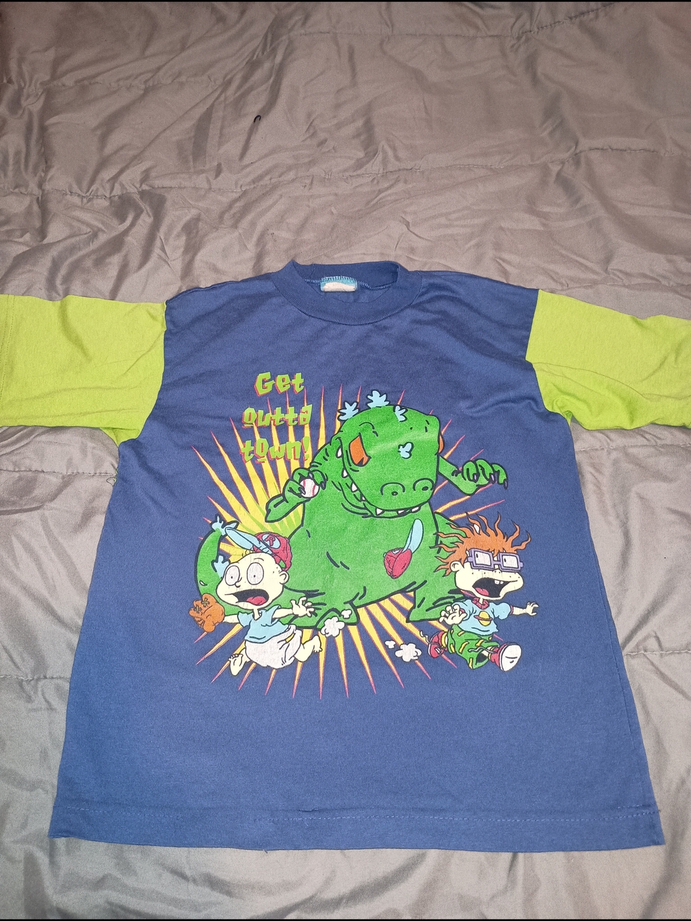 Vintage Blue & Lime Green Kids Graphic Tee - Rugrats Design